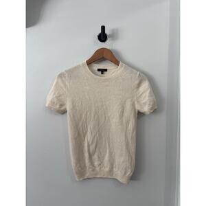 Quince Mongolian Cashmere Women's M Crew Neck Short Sleeve Sweater Off-White